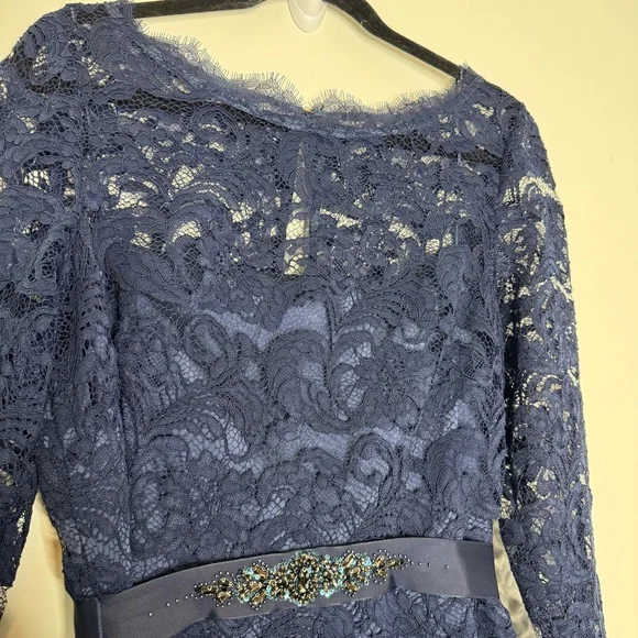 Adrianna Papell Navy Lace Long-Sleeve Gown - Picture 9 of 12